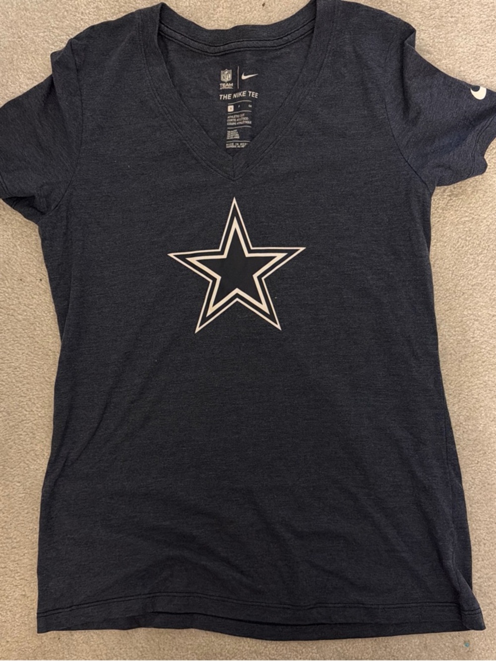 Nike Navy V-Neck Team Apparel Tee with White Print